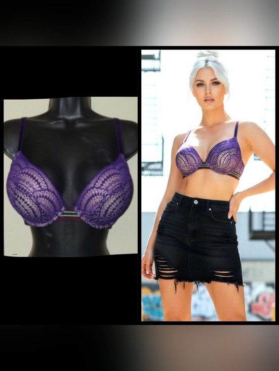 Victoria's Secret Other - Victorias Secret purple rapture striped band bombshell plunge push up bra 34D